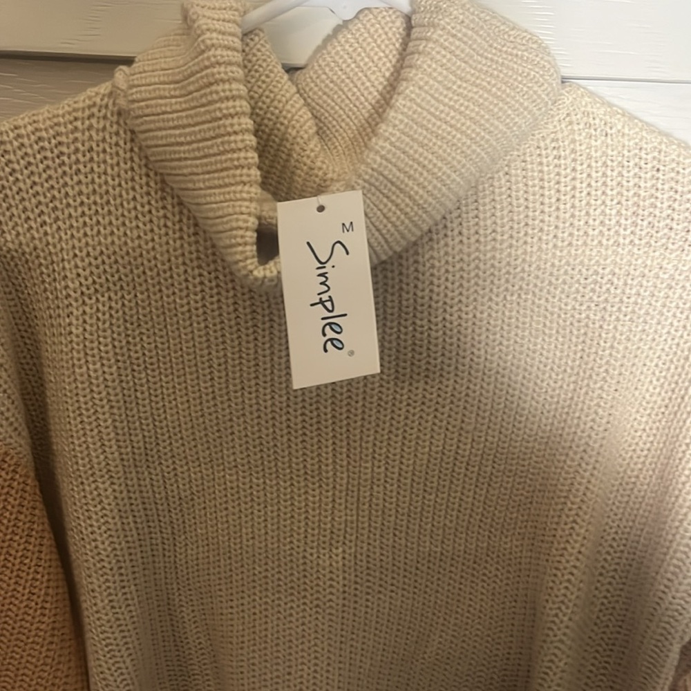 Simplee Apparel Cream and Orange Cowl Neck Sweater - Picture 4 of 7